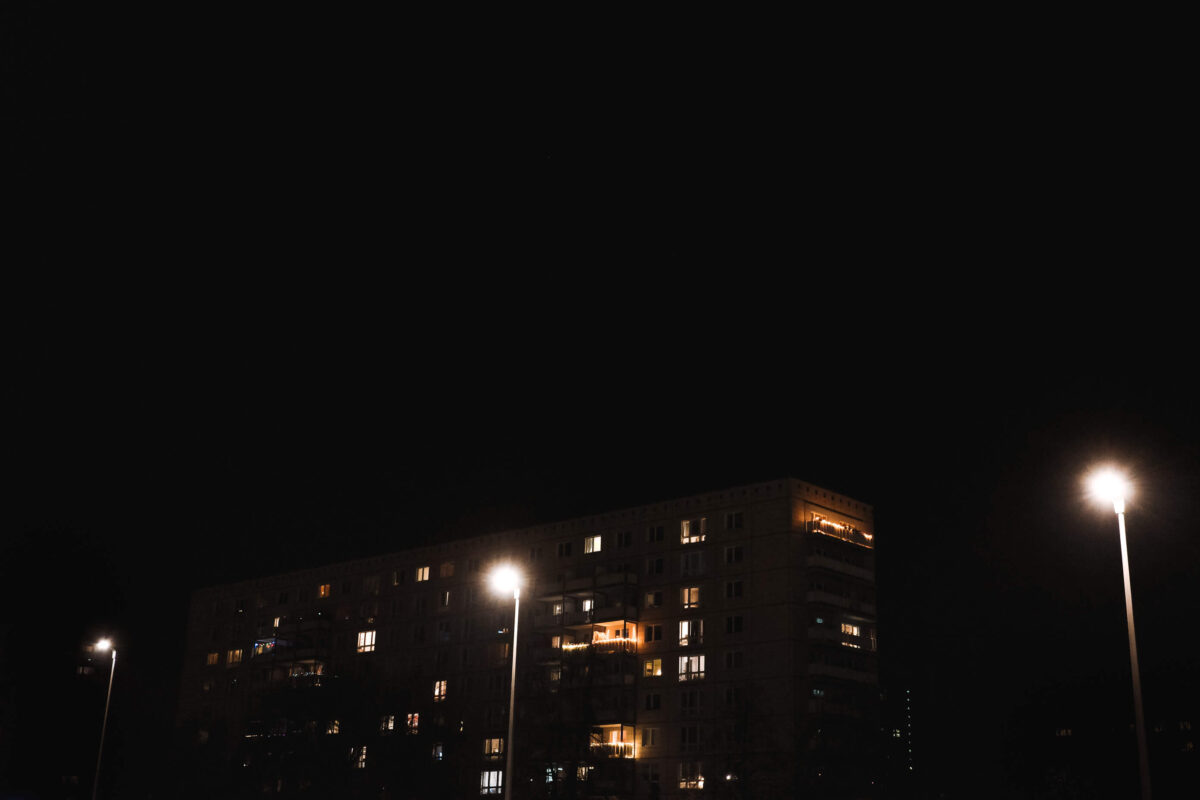 A towerblock in berlin at night