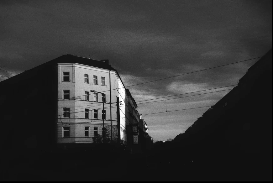 A street in berlin with silhouettes of the buildings