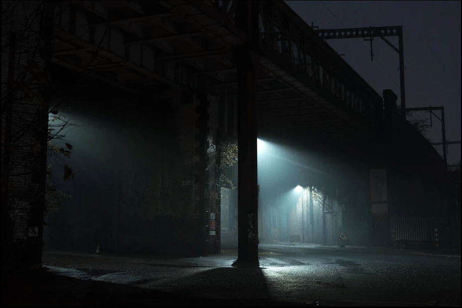 Street photograph by Fedor Vasilev in Manchester, Bridges at a foggy night