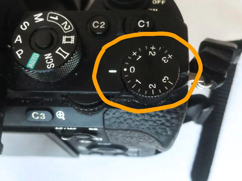 exposure compensation ring on a camera