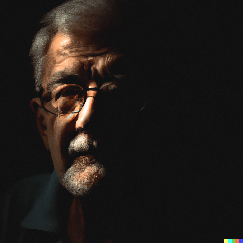 An AI generated art: An old bearded man with dramatic lighting