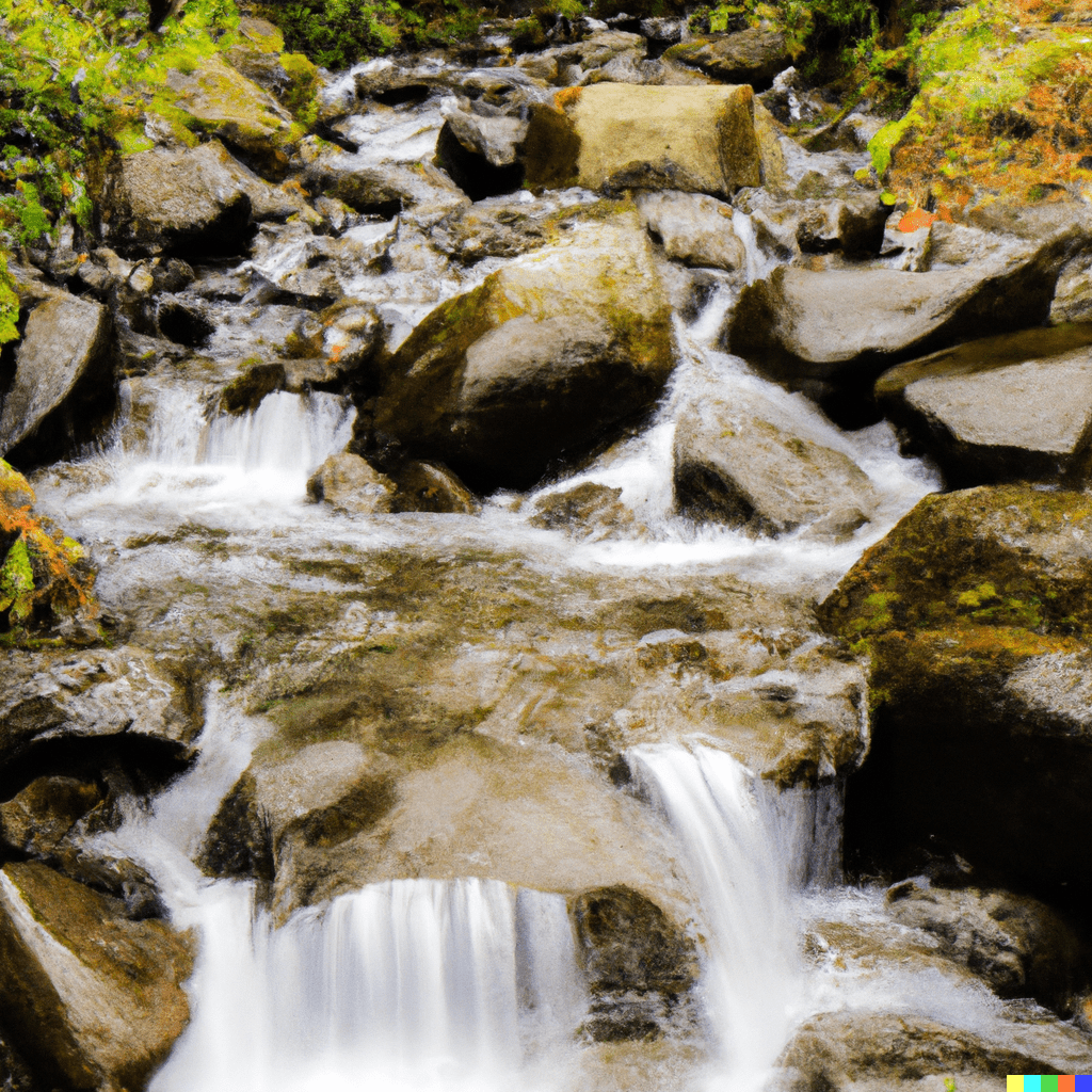 An AI generated art: a waterfall in a forest