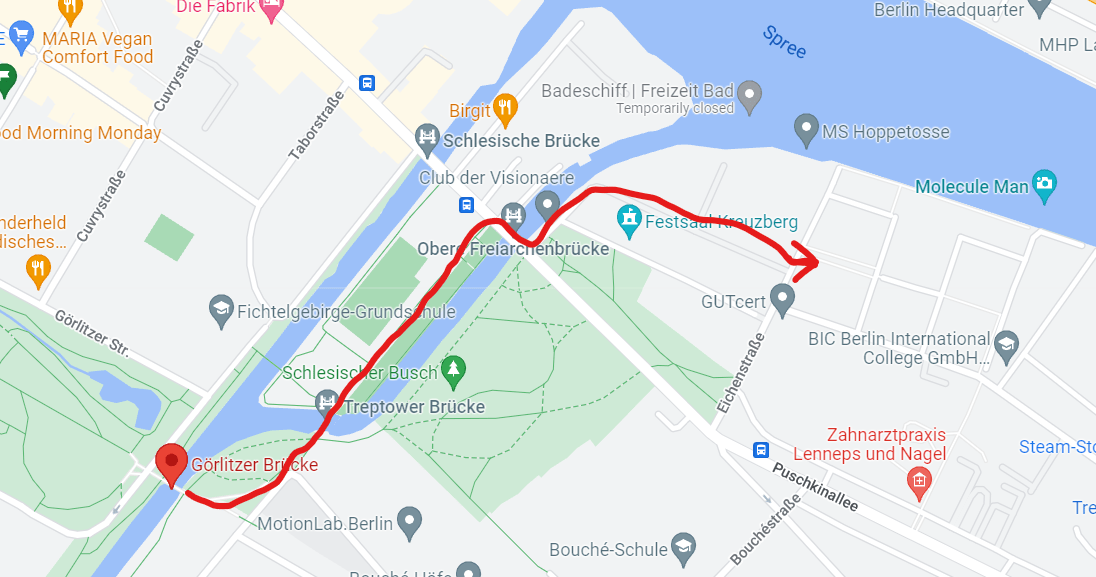Screenshot on a map of one of the best locations for photography in Berlin