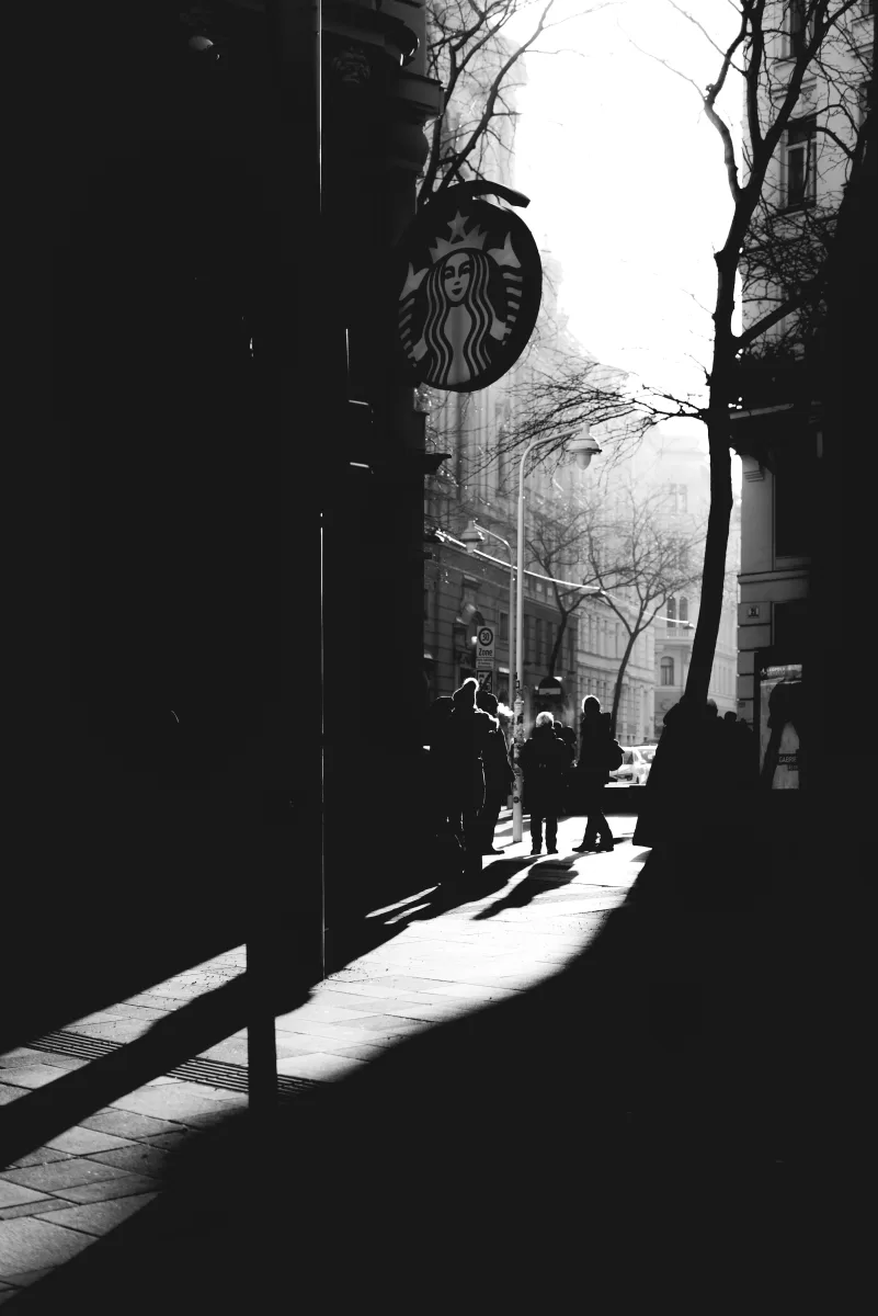 Street black and white photograph in the district of Neubau, Vienna