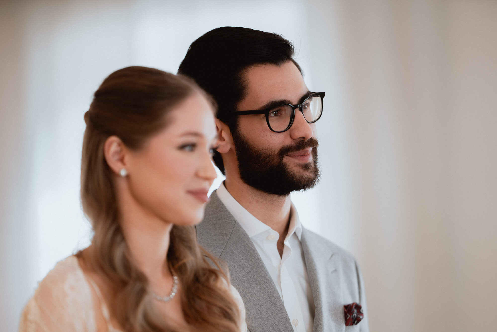 closeup portrait of newlyweds on their ceremony