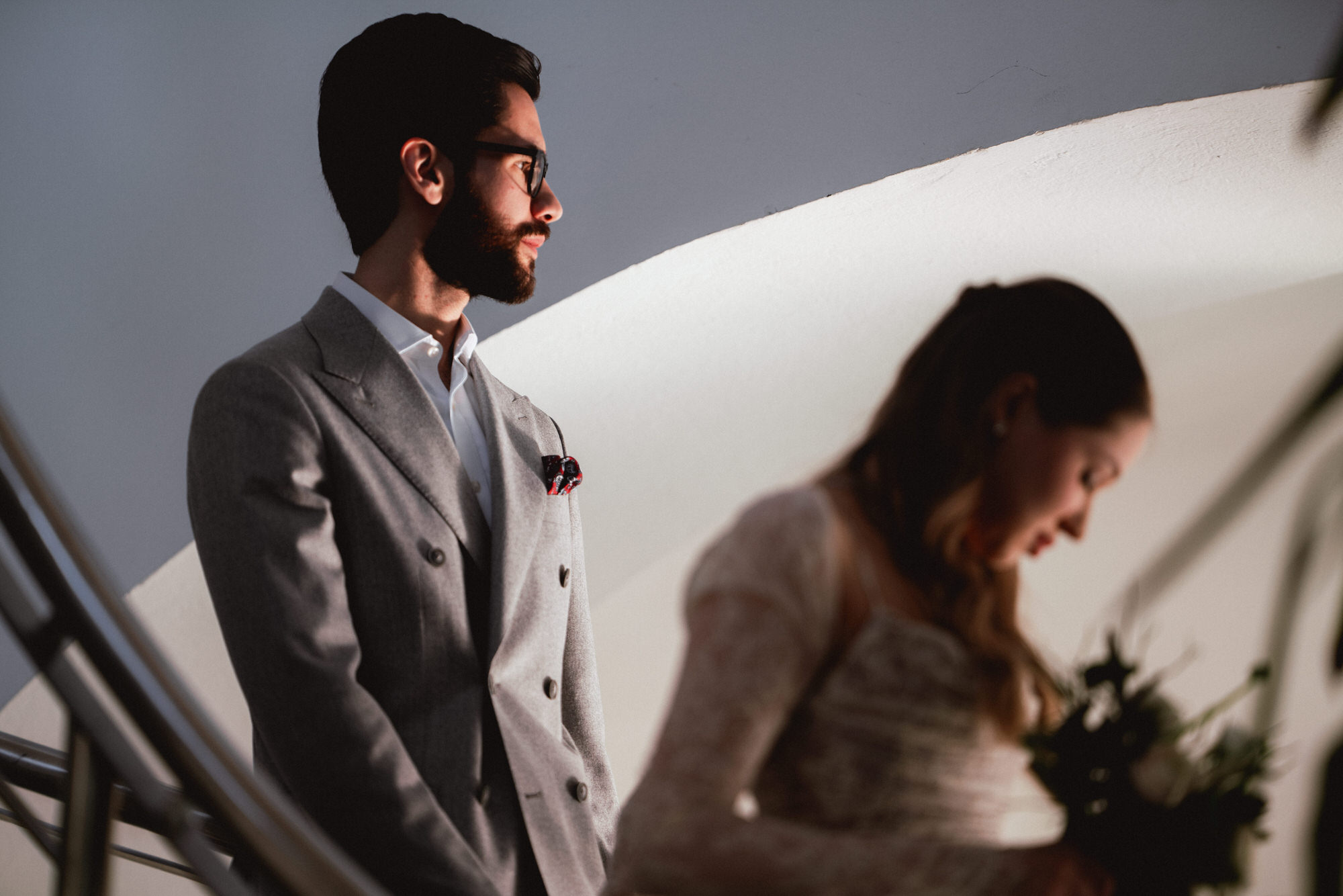 a dramatic photograph of the newlyweds in the registry office in Austria