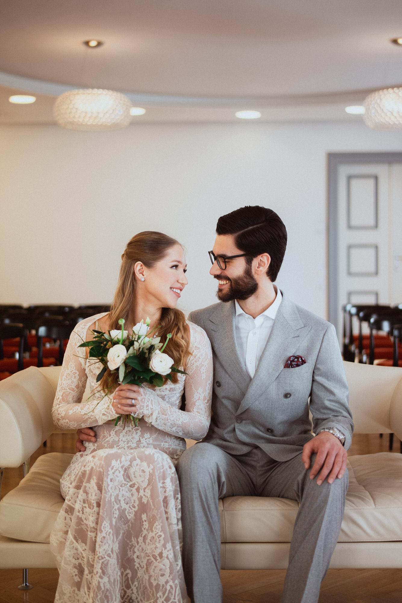 newlyweds  looking at each other on their wedding ceremony