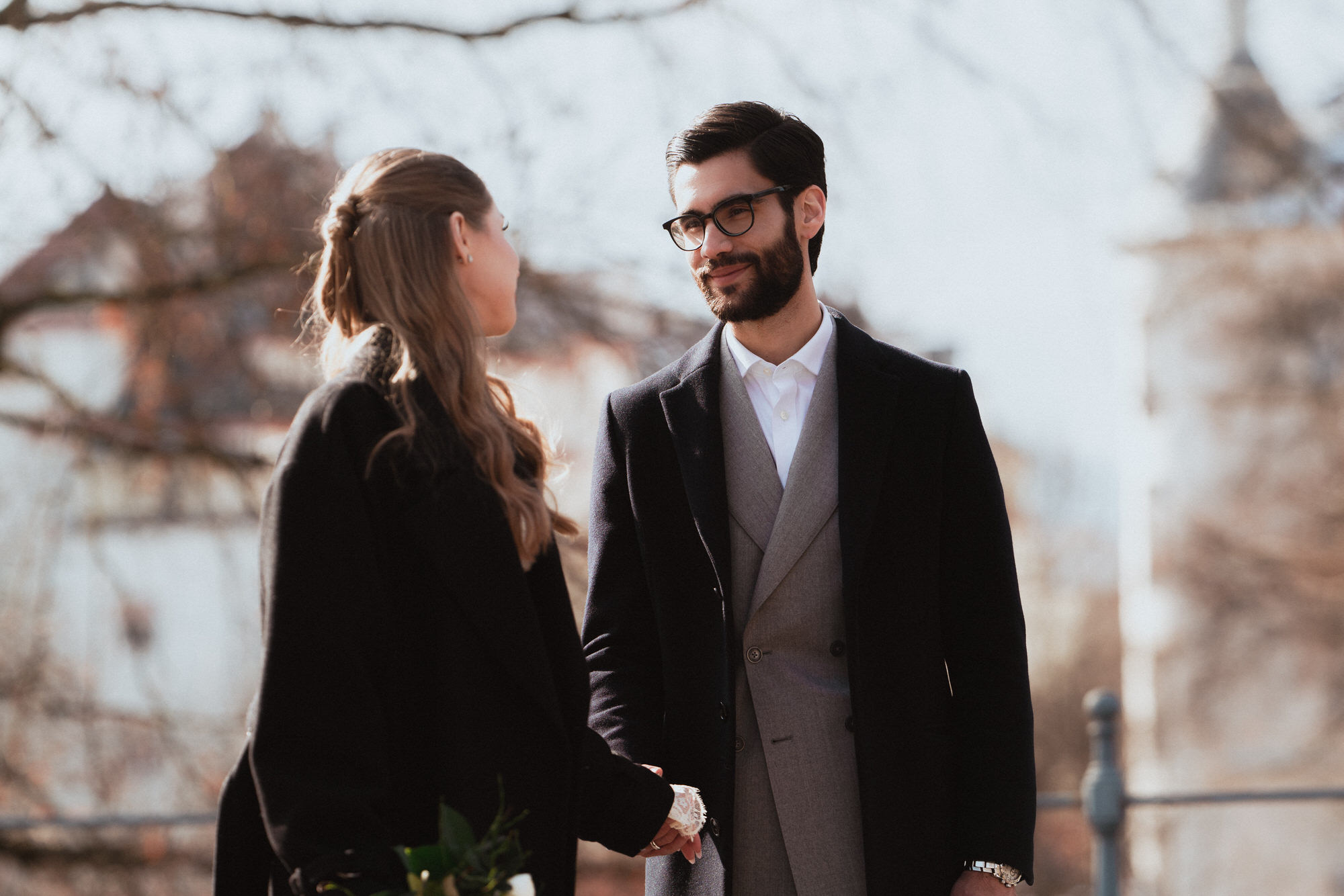 Just married couple on a street of an austrian city